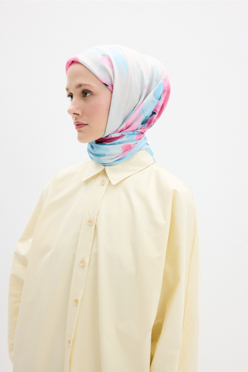 Fiore Desen Soft Eşarp - Canlı Mavi - 3