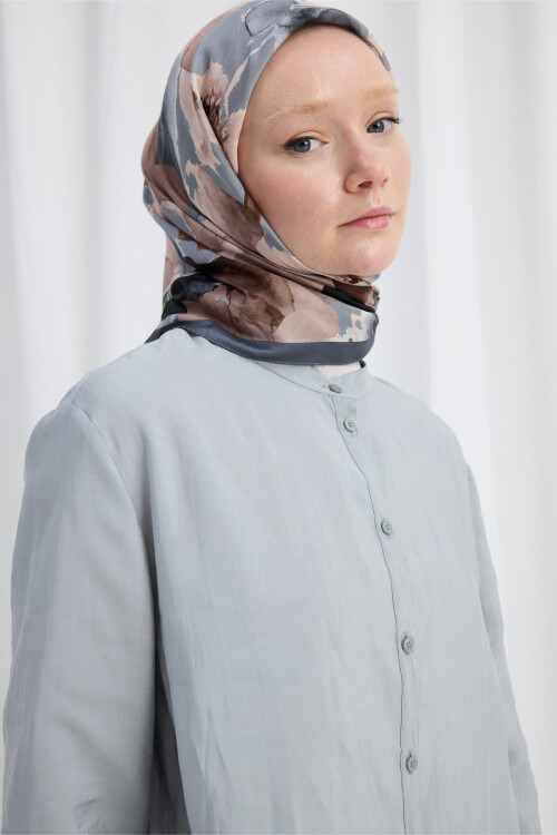 Fiore Desen Soft Eşarp - Gri - Camellia Scarfs