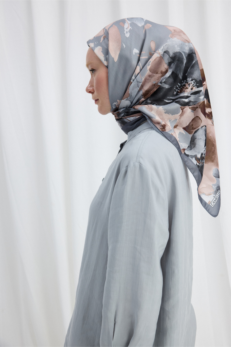 Fiore Desen Soft Eşarp - Gri - 3