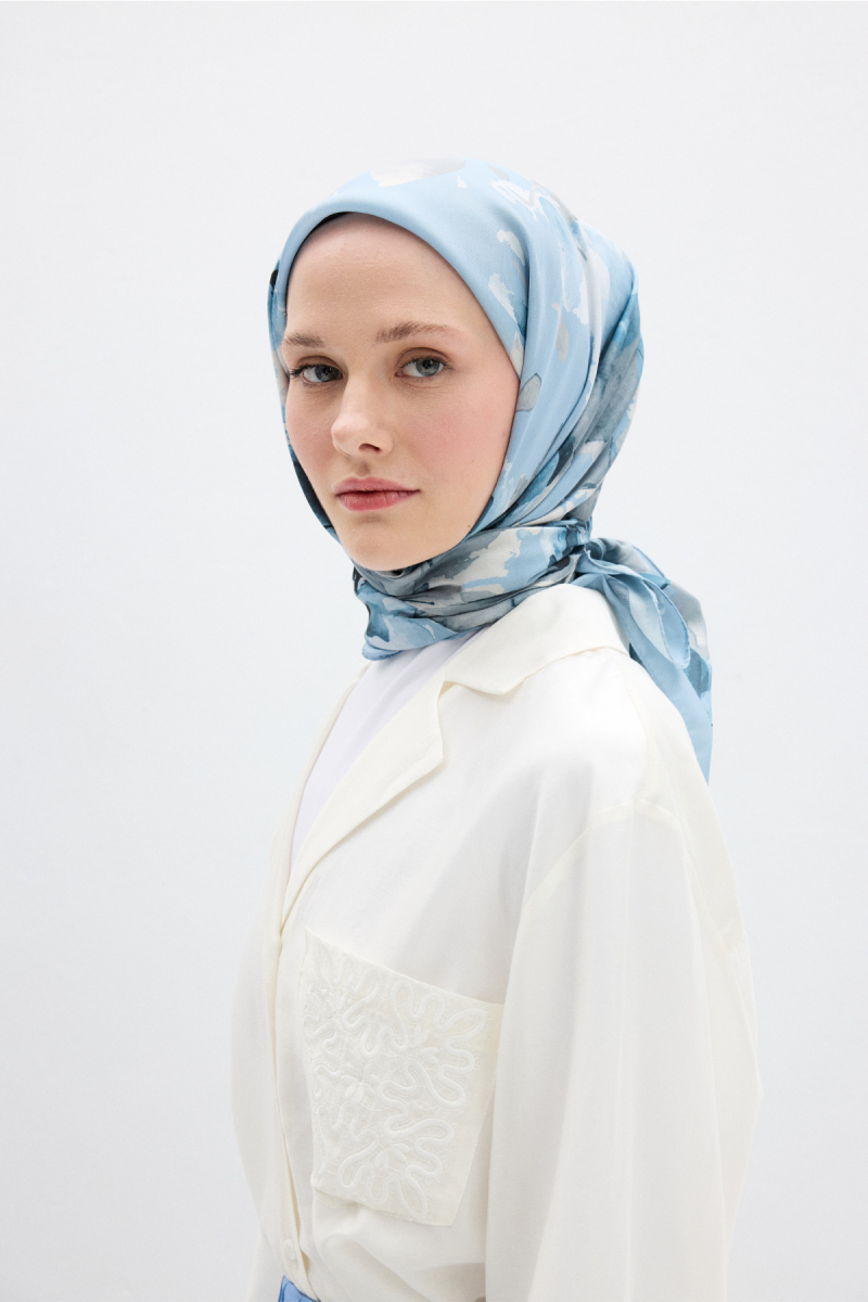 Fiore Desen Soft Eşarp - Mavi - 3