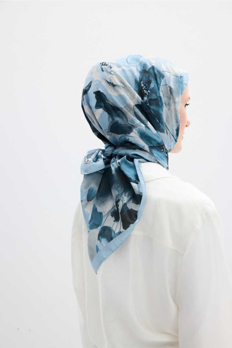 Fiore Desen Soft Eşarp - Mavi - 4