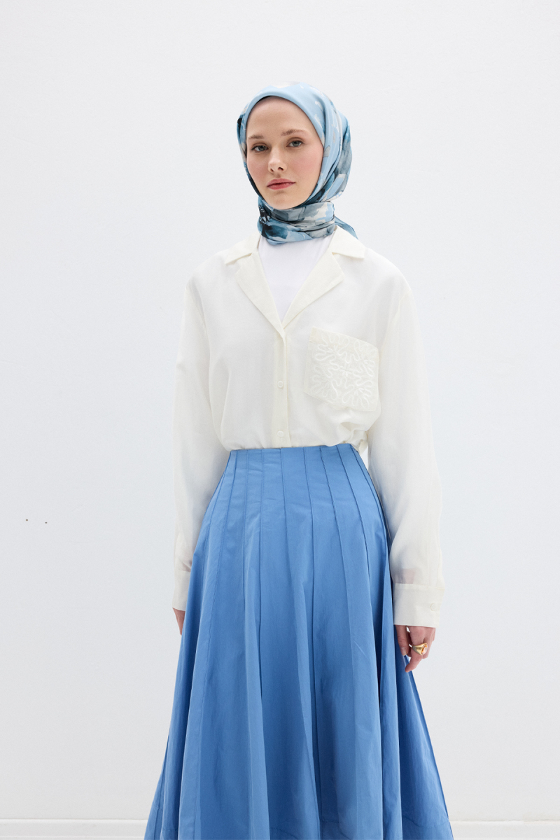 Fiore Desen Soft Eşarp - Mavi - 2