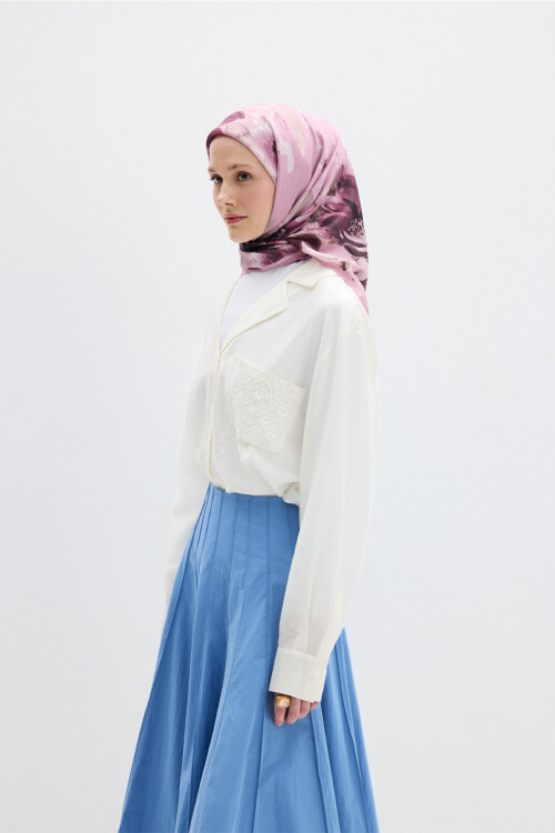 Fiore Desen Soft Eşarp - Pembe - Camellia Scarfs