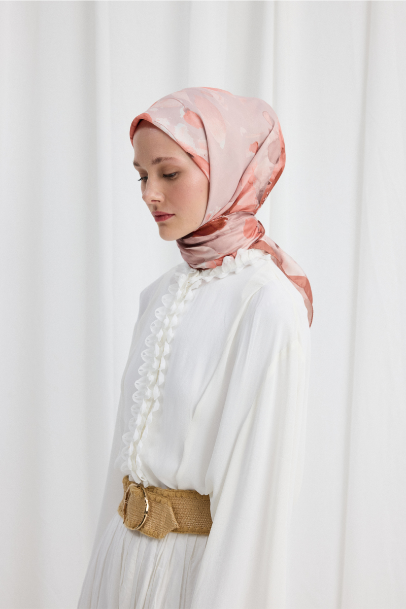 Fiore Desen Soft Eşarp - Pudra - 1