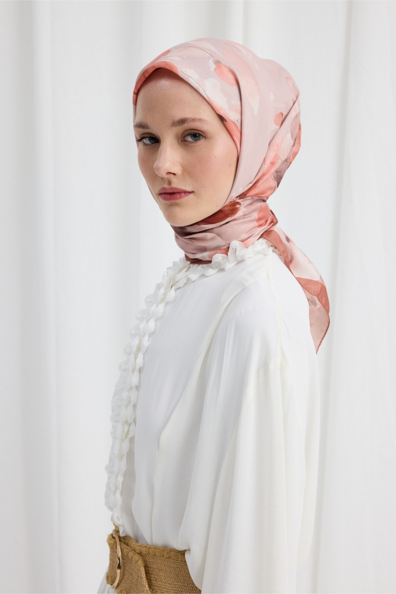 Fiore Desen Soft Eşarp - Pudra - 3