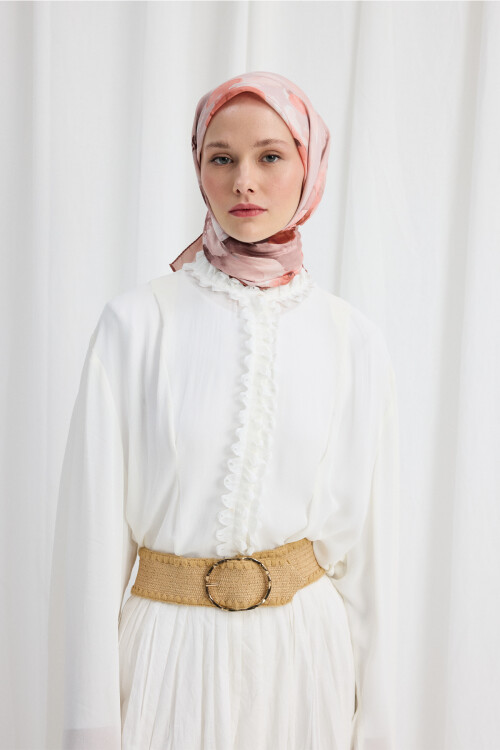 Fiore Desen Soft Eşarp - Pudra - Camellia Scarfs (1)