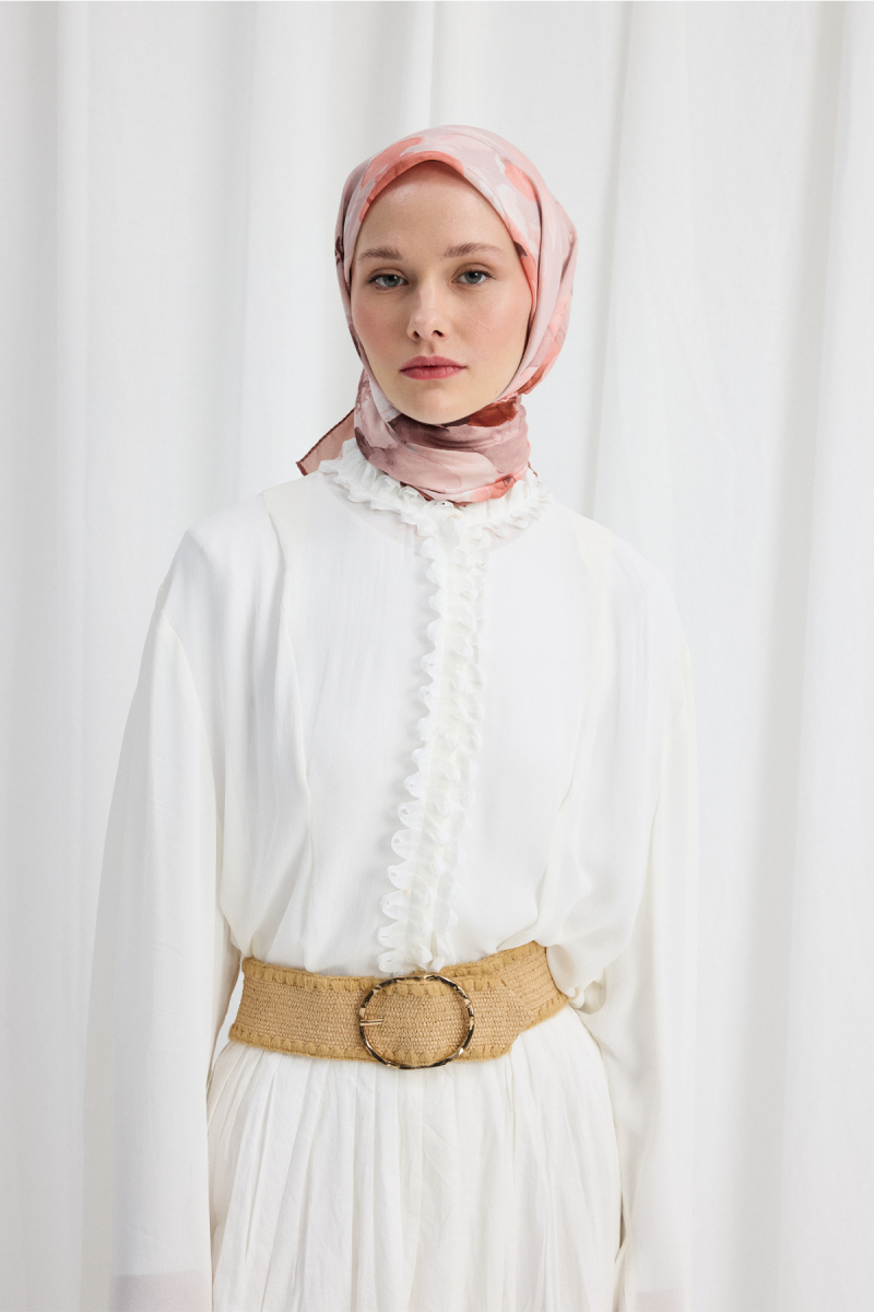Fiore Desen Soft Eşarp - Pudra - 2