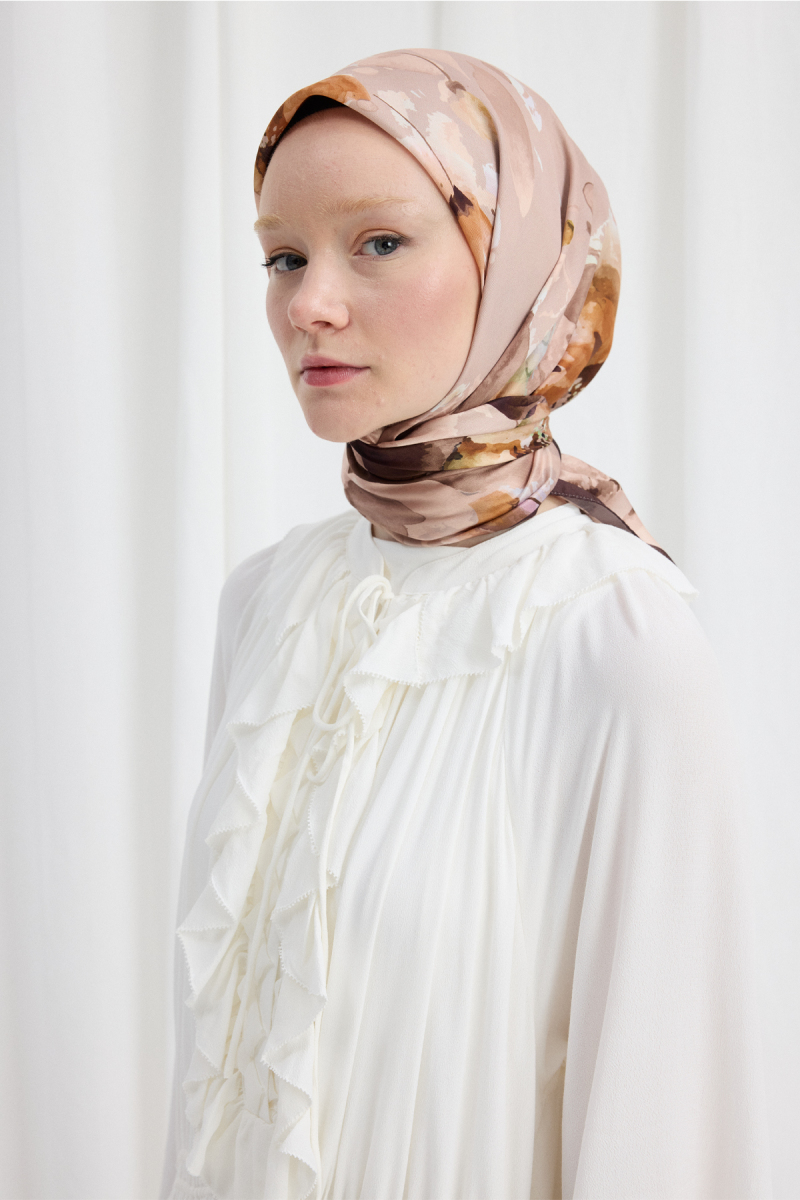 Fiore Desen Soft Eşarp - Vizon - 2