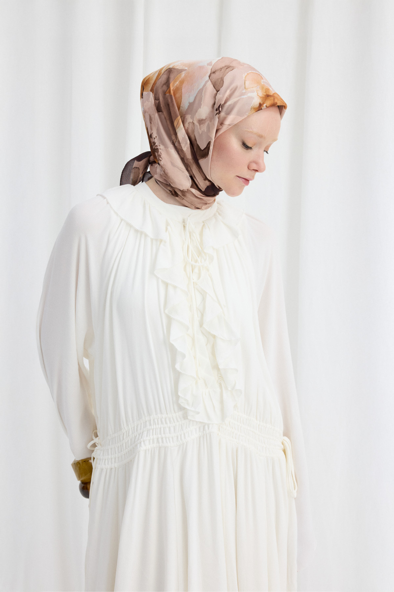 Fiore Desen Soft Eşarp - Vizon - 1