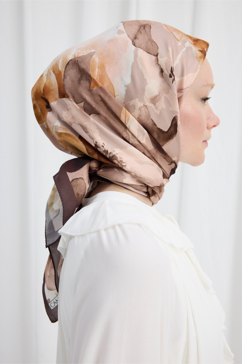 Fiore Desen Soft Eşarp - Vizon - 3