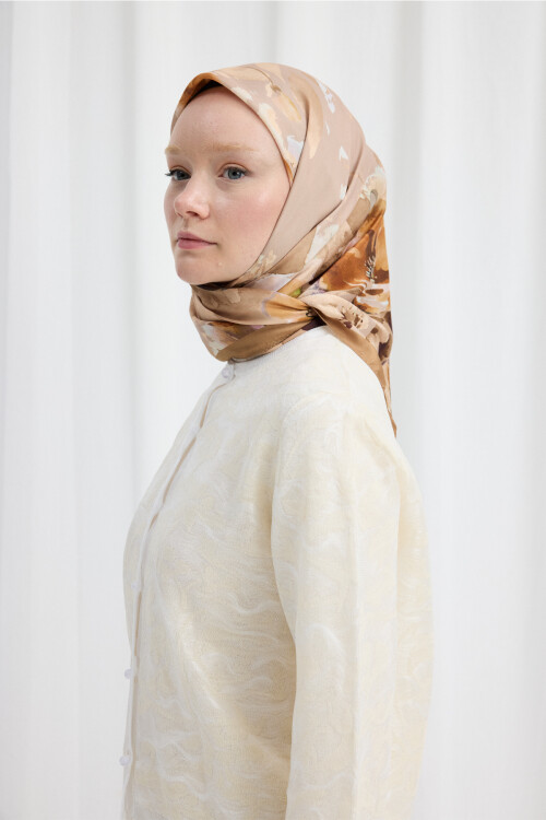 Fiore Desen Soft Eşarp - Bej - Camellia Scarfs