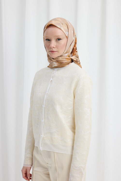 Fiore Desen Soft Eşarp - Bej - Camellia Scarfs (1)