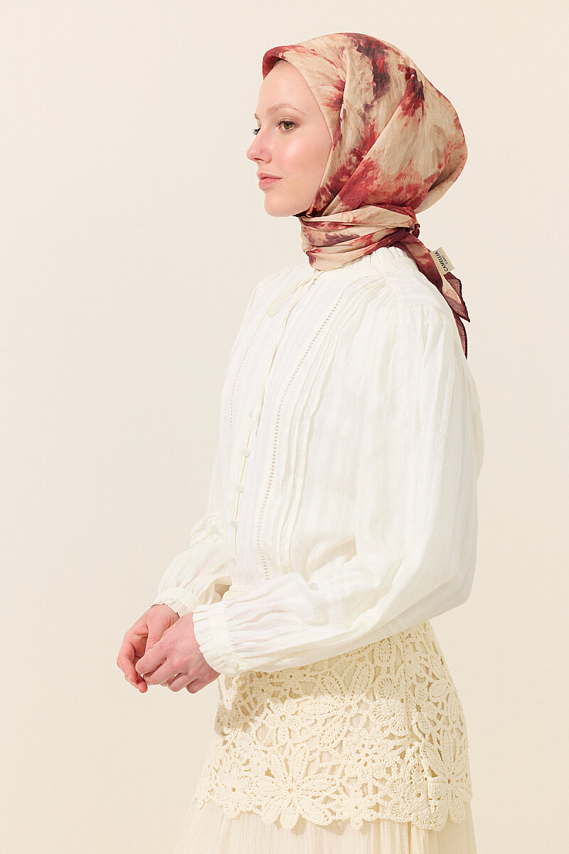 Flora Pamuk Viskon Eşarp - Bordo - 2