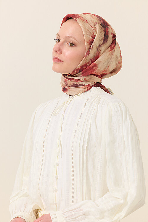 Flora Pamuk Viskon Eşarp - Bordo 