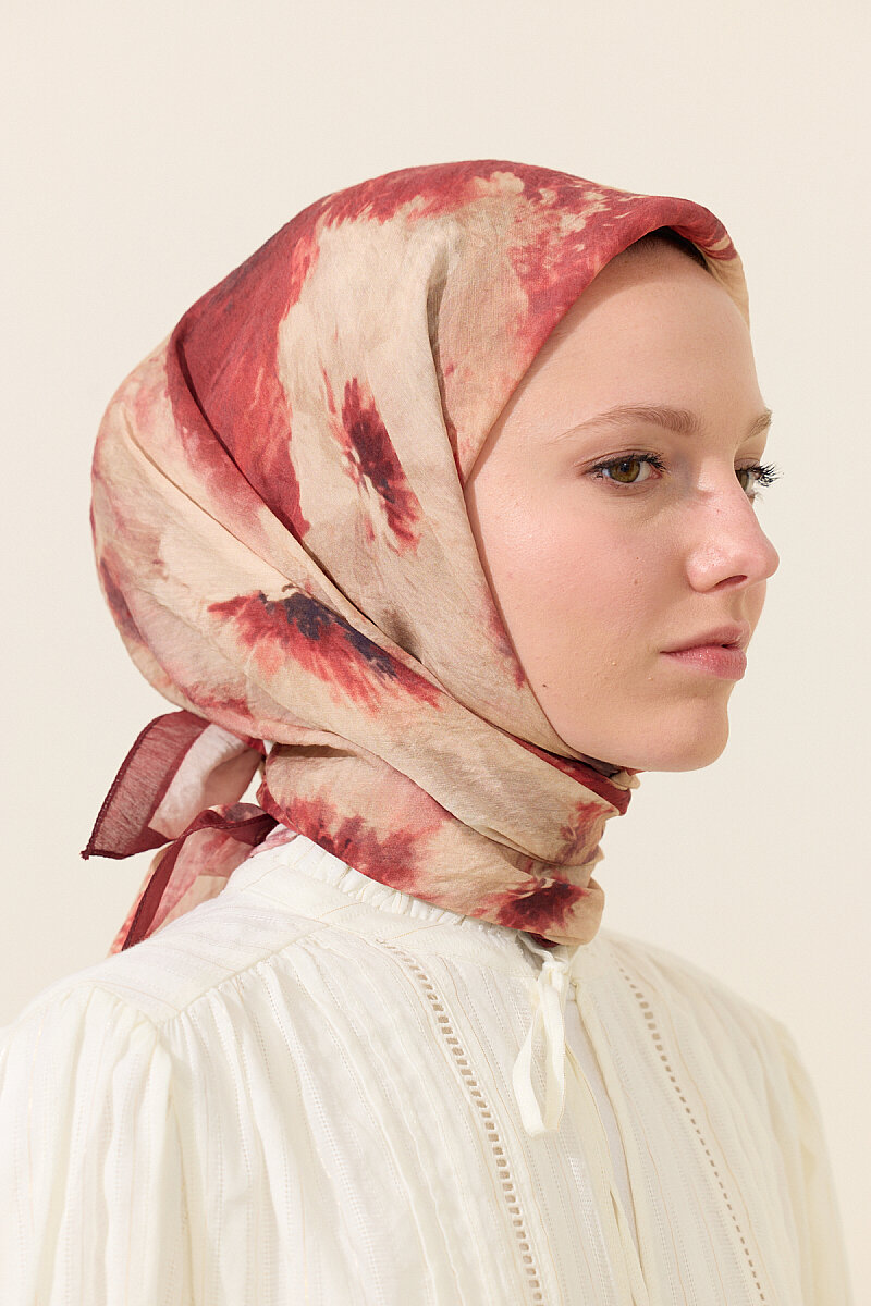 Flora Pamuk Viskon Eşarp - Bordo - 3