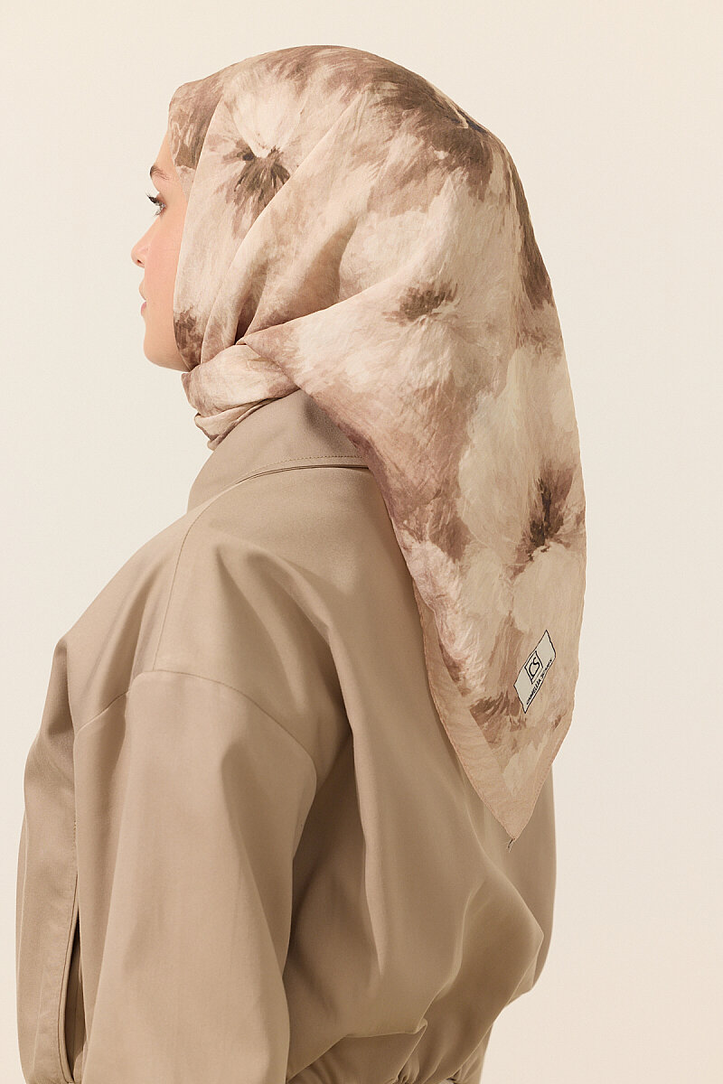 Flora Pamuk Viskon Eşarp - Kum - 4