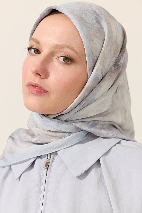 Flora Pamuk Viskon Eşarp - Mavi - Camellia Scarfs (1)