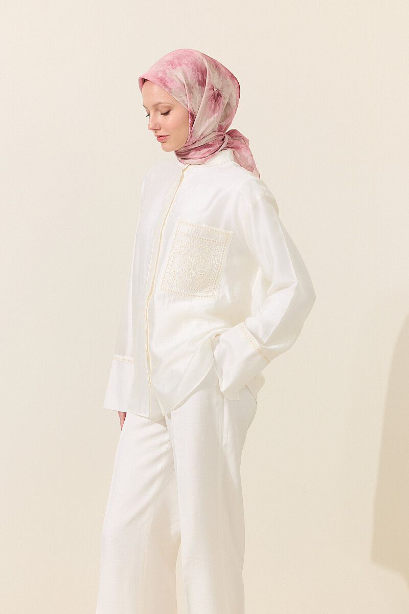 Flora Pamuk Viskon Eşarp - Pembe - 3