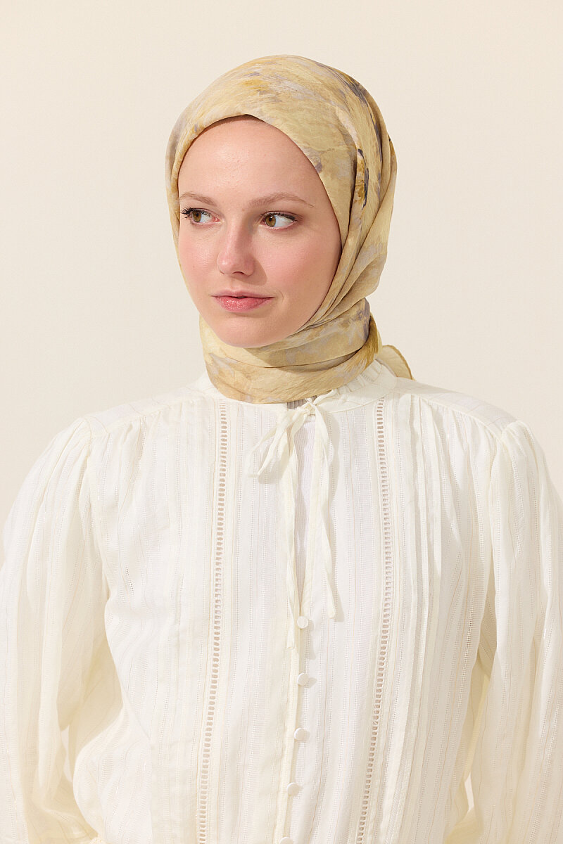 Flora Pamuk Viskon Eşarp - Tereyağ Sarısı - 1