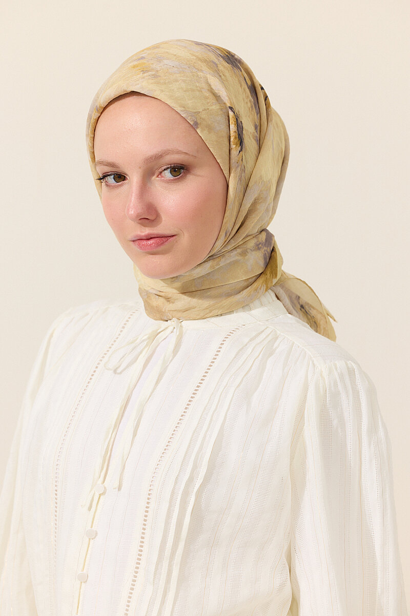 Flora Pamuk Viskon Eşarp - Tereyağ Sarısı - 3