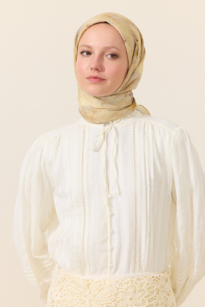Flora Pamuk Viskon Eşarp - Tereyağ Sarısı - 4