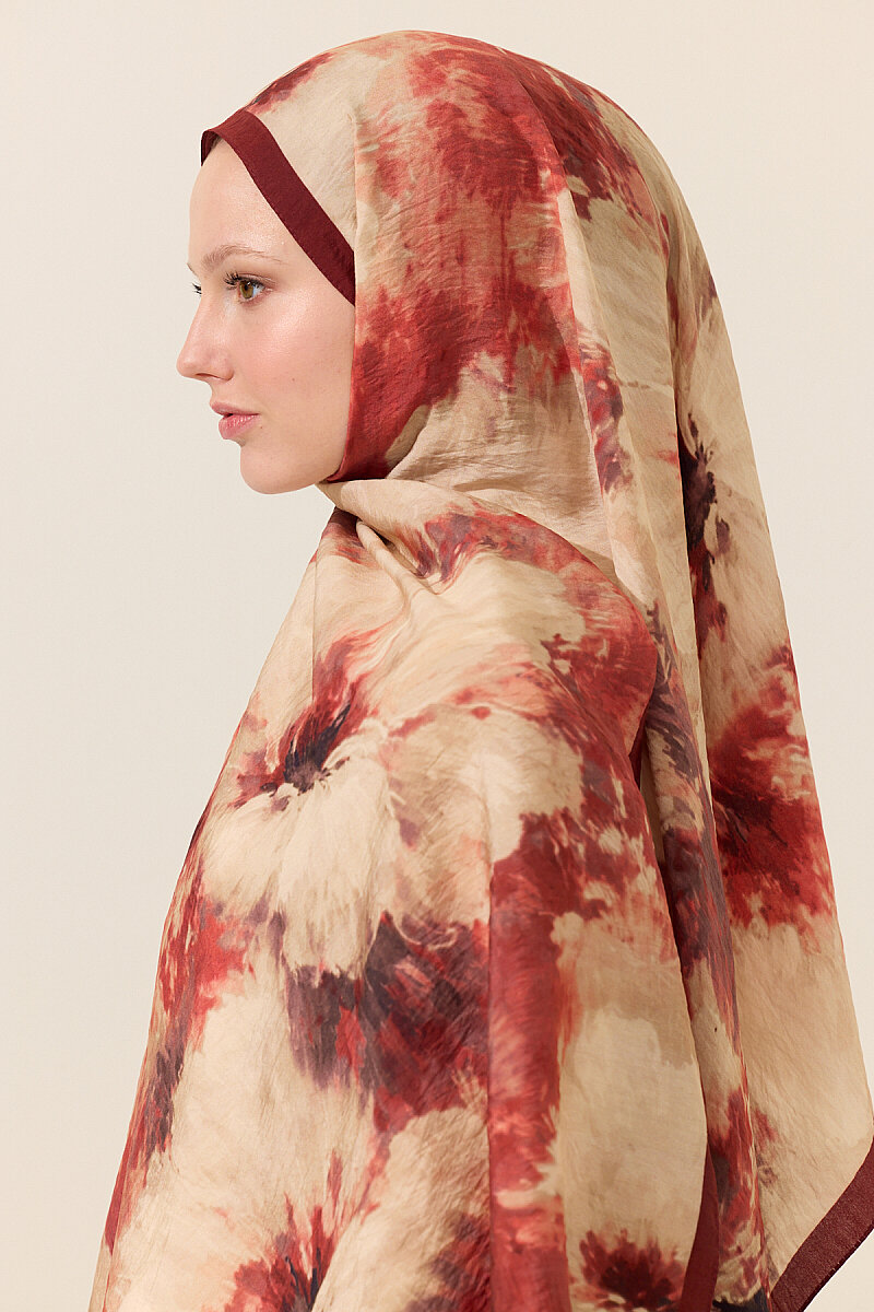 Flora Pamuk Viskon Şal - Bordo - 4