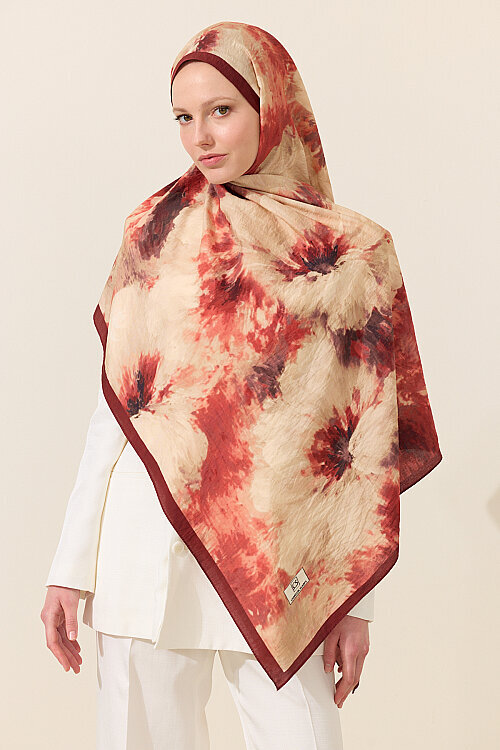Flora Pamuk Viskon Şal - Bordo - Camellia Scarfs
