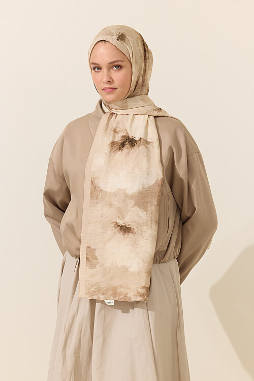 Flora Pamuk Viskon Şal - Kum - Camellia Scarfs