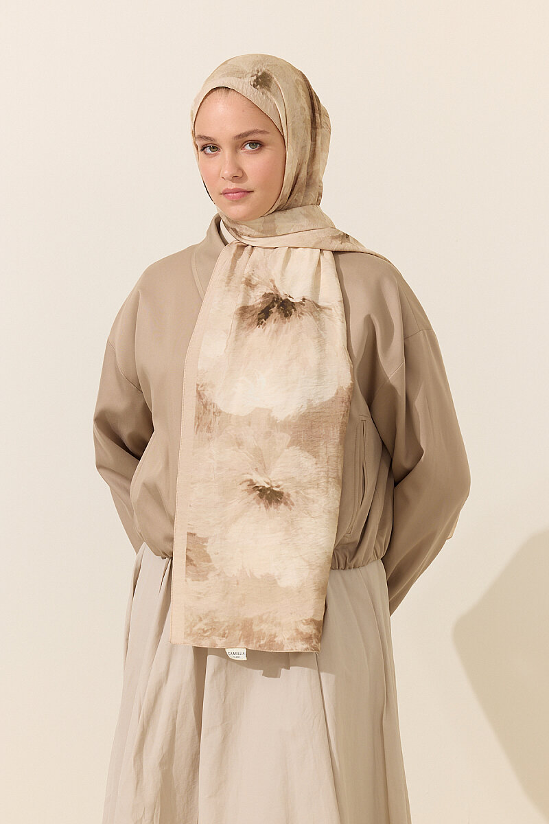 Flora Pamuk Viskon Şal - Kum - 1