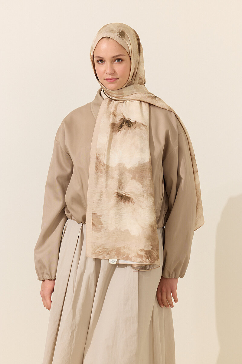 Flora Pamuk Viskon Şal - Kum - 3