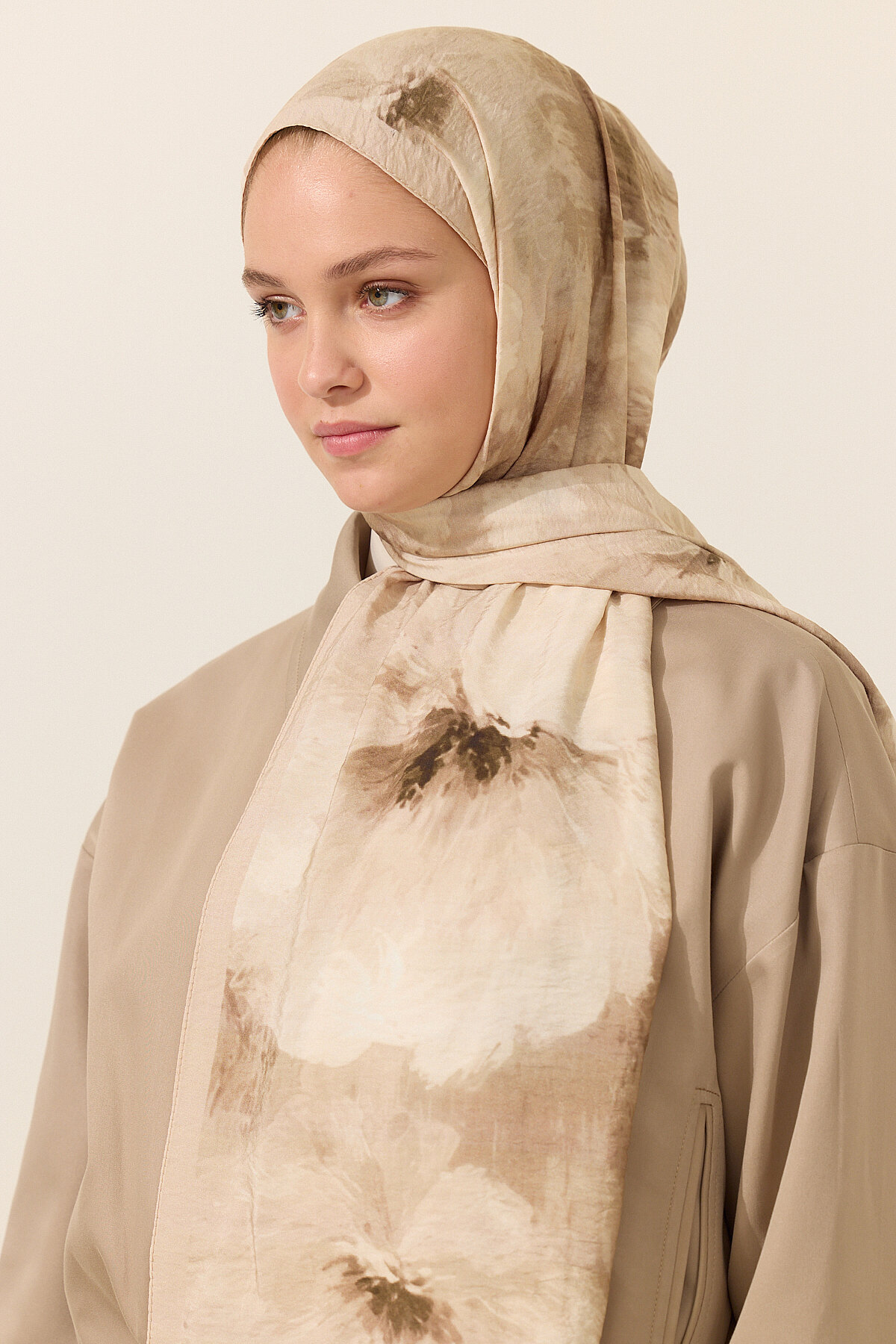 Flora Pamuk Viskon Şal - Kum - Camellia Scarfs (1)