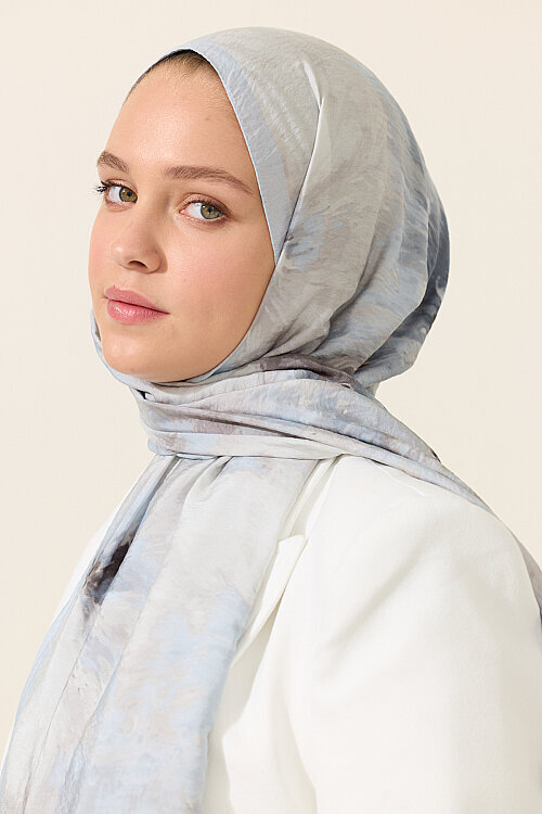 Flora Pamuk Viskon Şal - Mavi - Camellia Scarfs