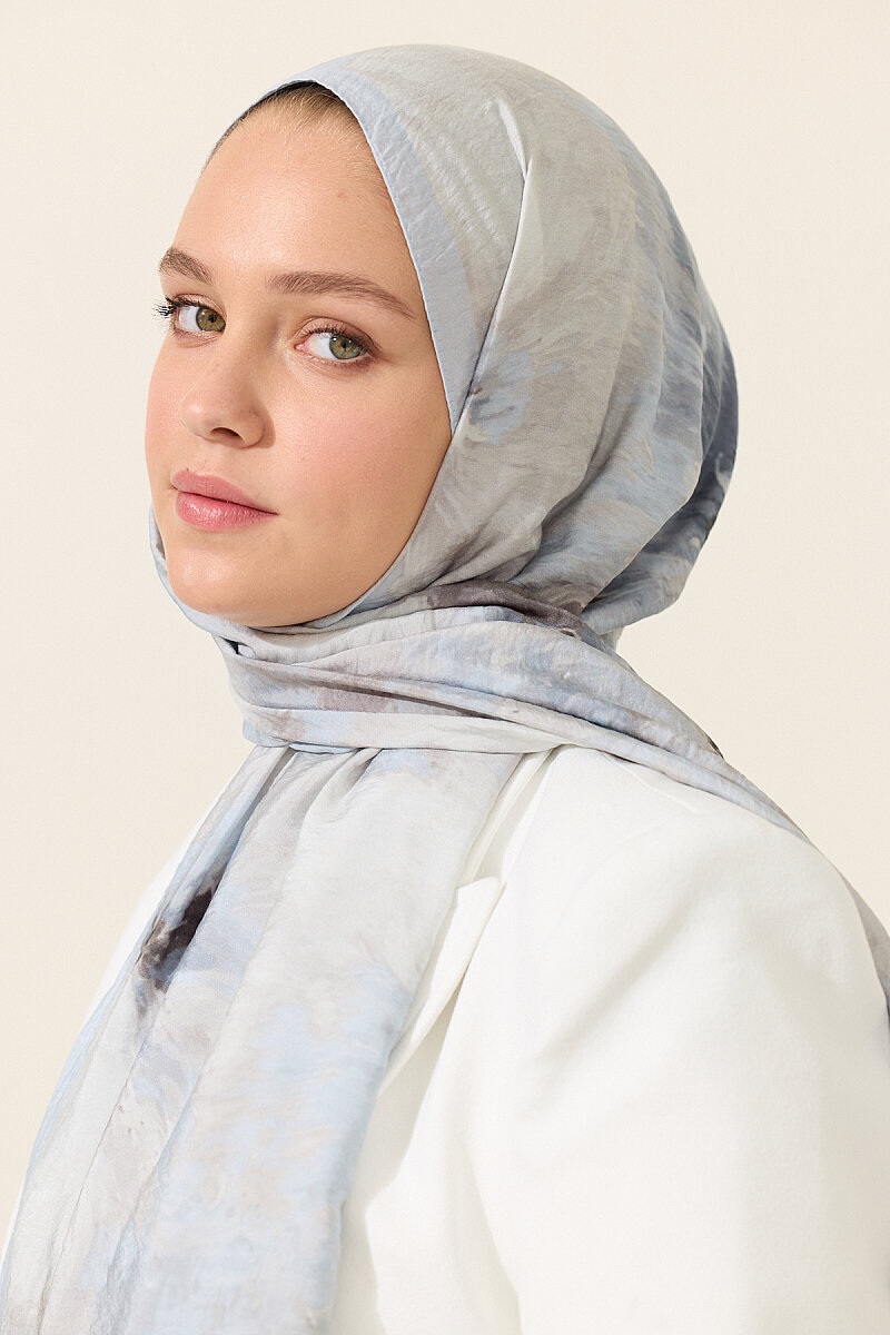 Flora Pamuk Viskon Şal - Mavi - 1