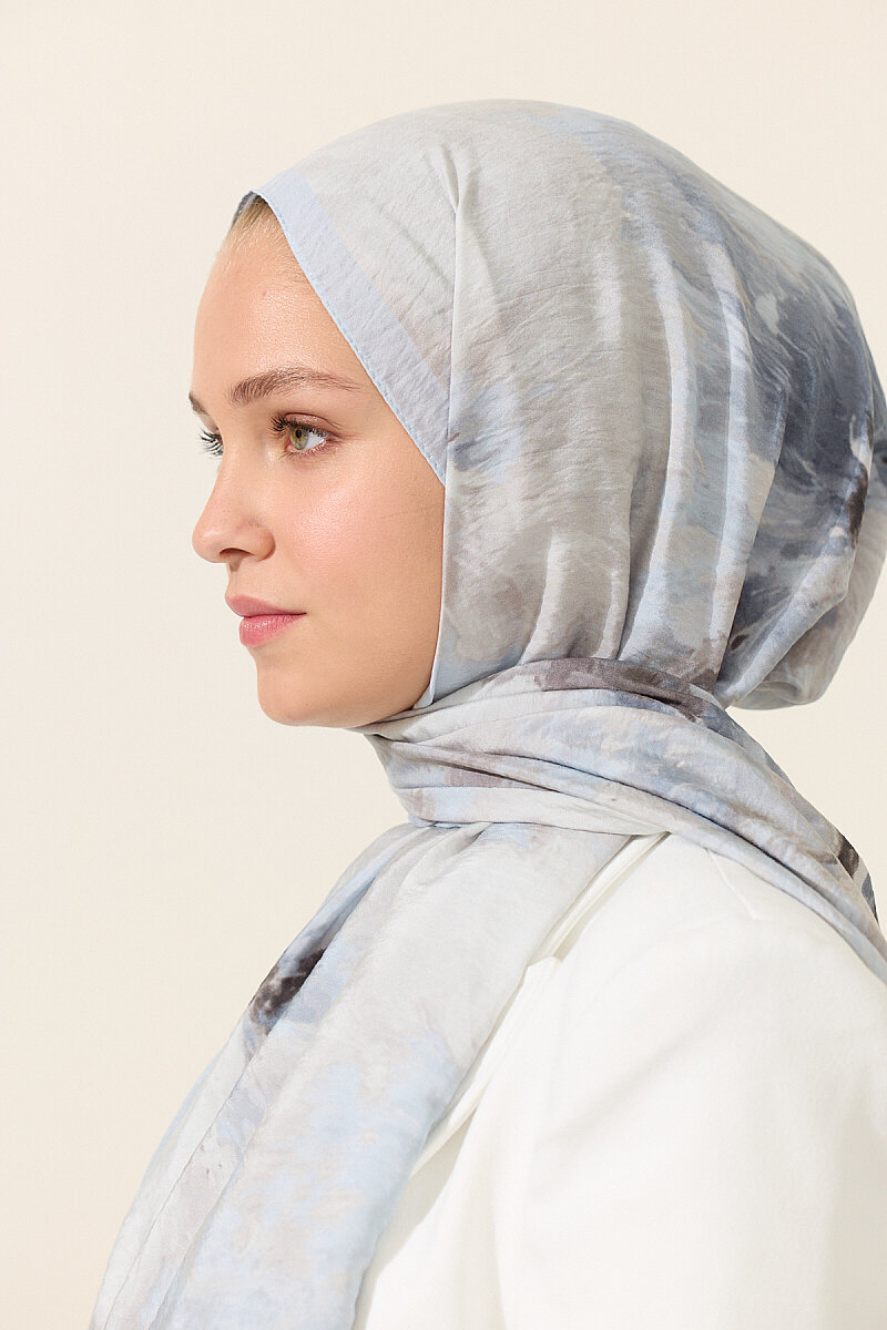 Flora Pamuk Viskon Şal - Mavi - 3