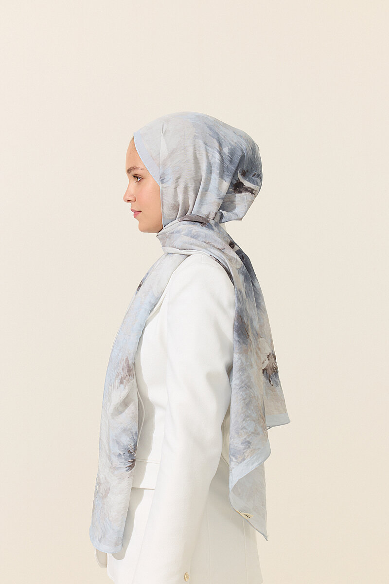 Flora Pamuk Viskon Şal - Mavi - 4