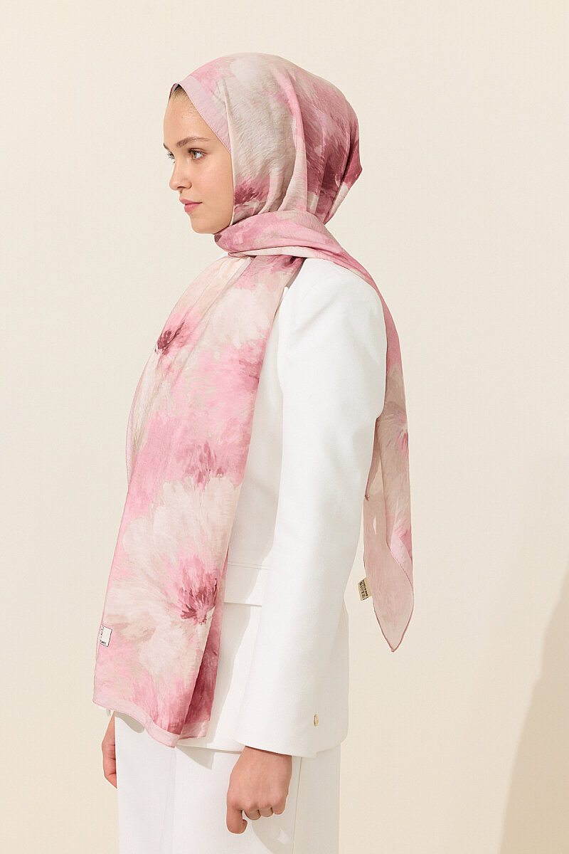 Flora Pamuk Viskon Şal - Pembe - 3