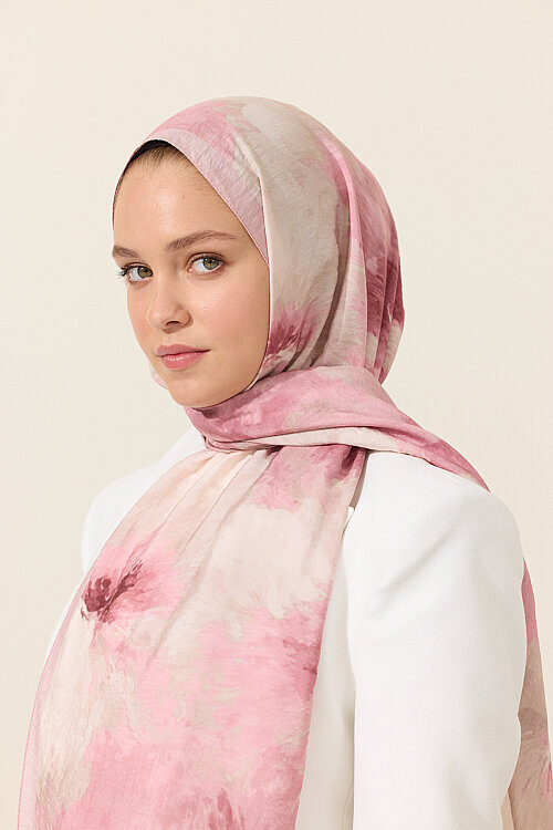 Flora Pamuk Viskon Şal - Pembe - Camellia Scarfs (1)