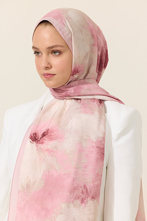 Flora Pamuk Viskon Şal - Pembe - Camellia Scarfs