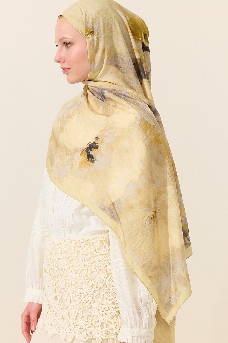 Flora Pamuk Viskon Şal - Tereyağ Sarısı - 3