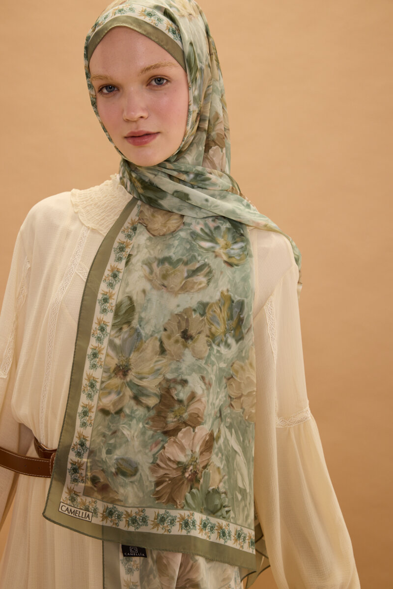 Floransa İpek Krep Şal - Çağla - 4