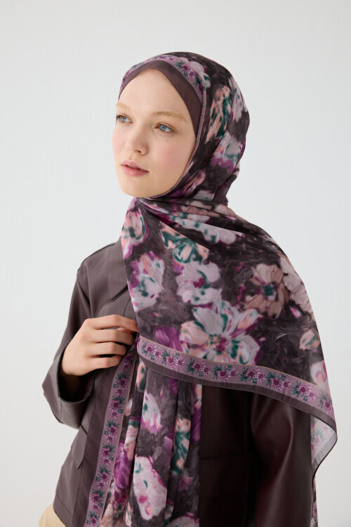 Floransa İpek Krep Şal - İncir - Camellia Scarfs (1)