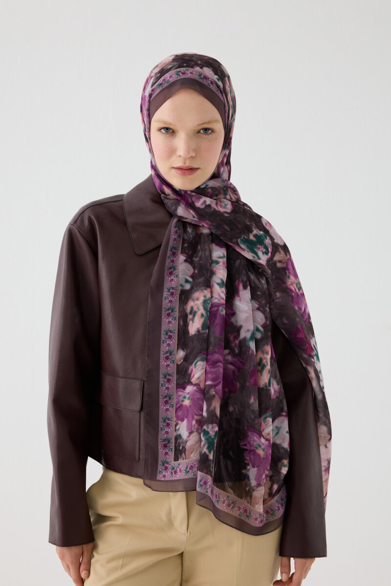 Floransa İpek Krep Şal - İncir - 1