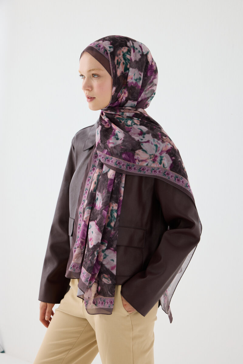 Floransa İpek Krep Şal - İncir - 3