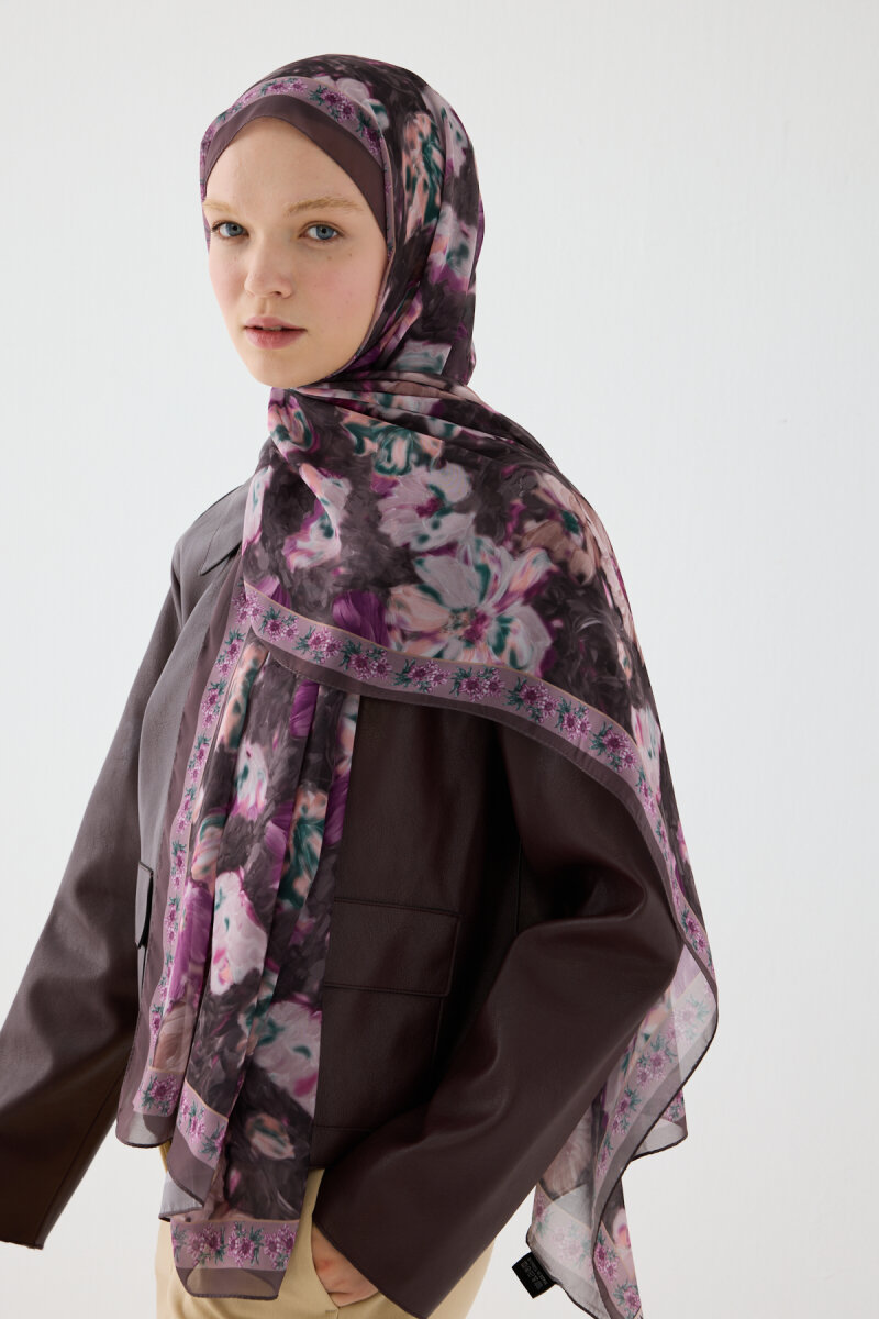 Floransa İpek Krep Şal - İncir - 4