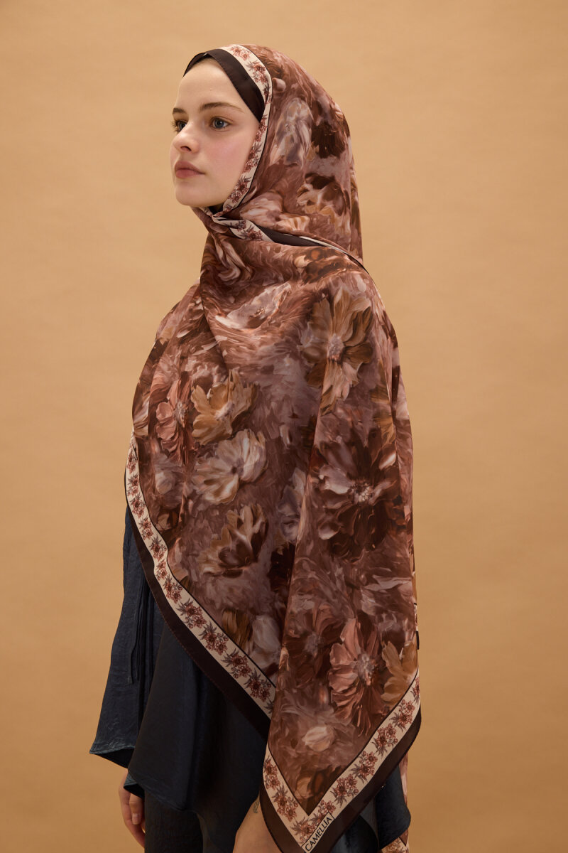Floransa İpek Krep Şal - Kahve - 3