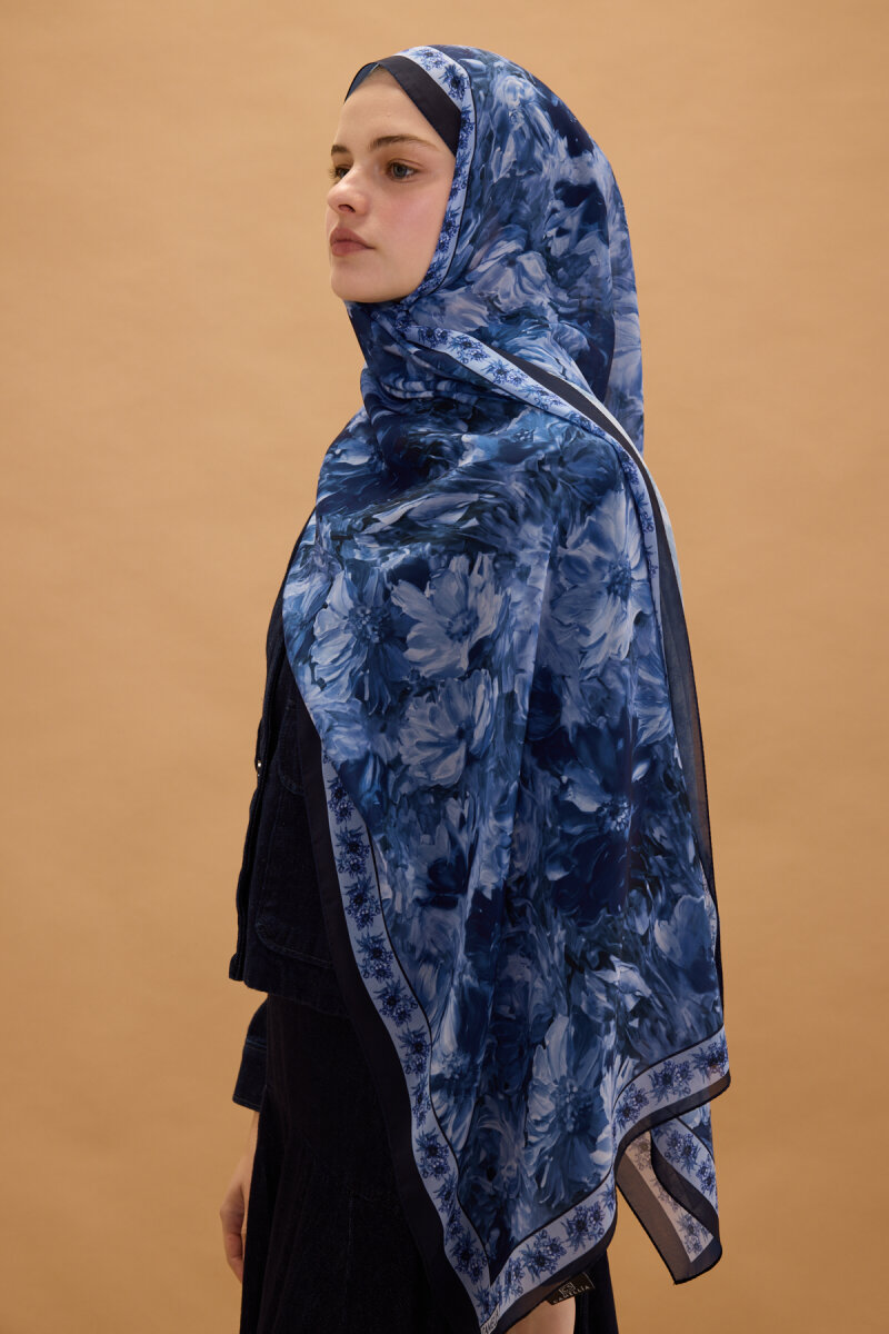 Floransa İpek Krep Şal - Lacivert - 2