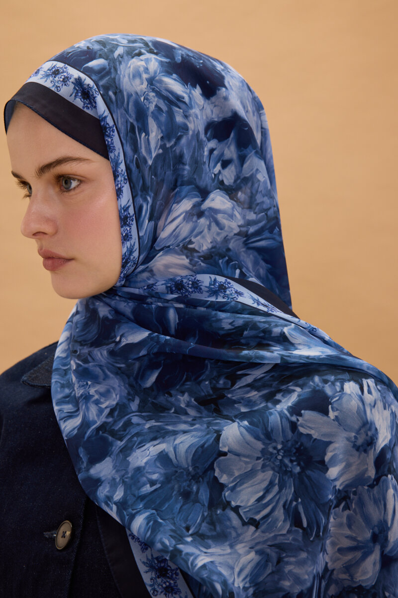 Floransa İpek Krep Şal - Lacivert - 3