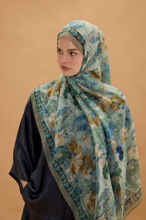 Floransa İpek Krep Şal - Mint - Camellia Scarfs