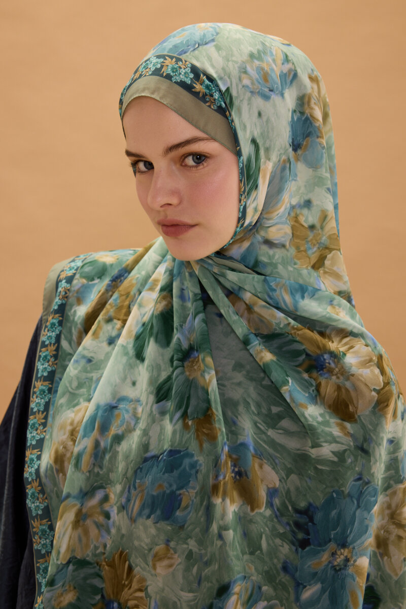 Floransa İpek Krep Şal - Mint - 3