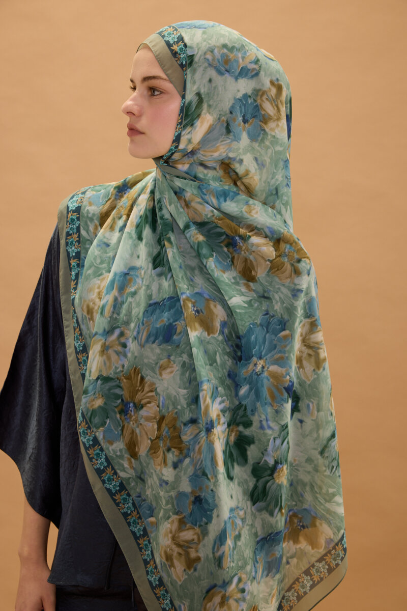 Floransa İpek Krep Şal - Mint - 4